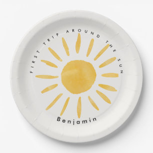 Zonneschijn 1e verjaardag waterverf zon papieren bordje