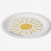 Zonneschijn 1e verjaardag waterverf zon papieren bordje (Gekanteld)