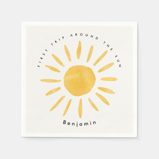 Zonneschijn 1e verjaardag waterverf zon servet (Voorkant)