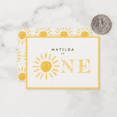 Zonneschijn 1e verjaardag zon geel dank u notitiekaartje (Voorkant / Achterkant in situ)