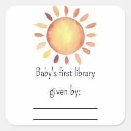 Zonneschijn baby shower boekplaat vierkante sticker