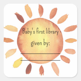 Zonneschijn baby shower boekplaat vierkante sticker