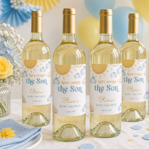Zonneschijn Baby Shower Eet- en Drinklabelset Wijn Etiket