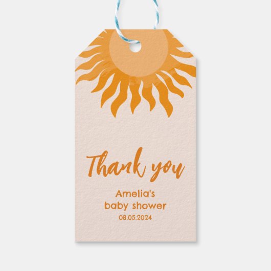 Zonneschijn Baby shower hier komt de Son Yellow Su Cadeaulabel (Achterkant)