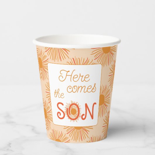 Zonneschijn baby shower hier komt de zoon papieren bekers (Voorkant)