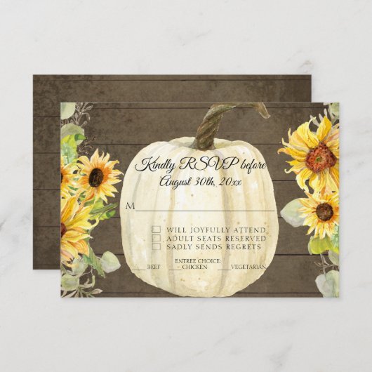 Zonneschijn Bloemige Witte Pompoen Houten RSVP  Kaart (Voorkant / Achterkant)