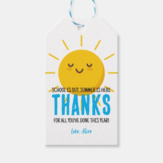 Zonneschijn Dank u, zomer leraar waardering Cadeaulabel (Voorkant)