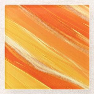 Zonneschijn - diagonale oranje en gele strepen glazen onderzetter