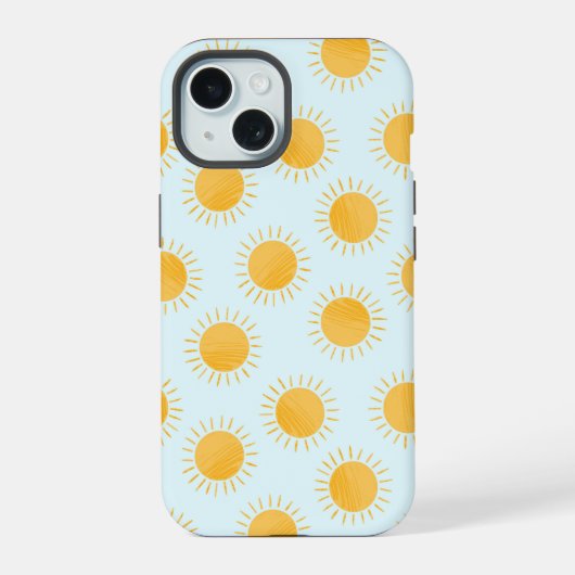 Zonneschijn Doodle Day Patroon iPhone 15 Case (Achterkant)
