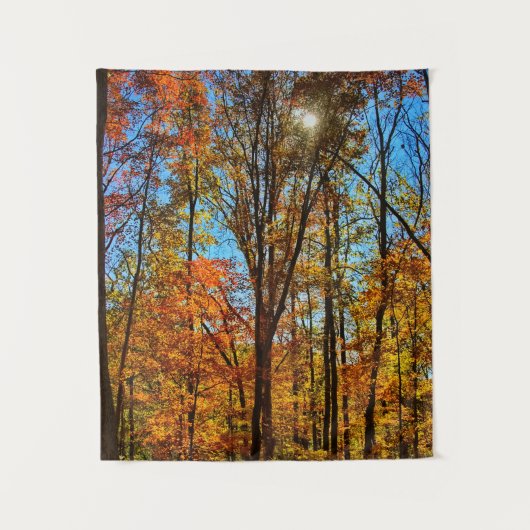 Zonneschijn door Herfst Herfst Bos Wandkleed (Voorkant)