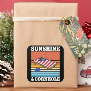 Zonneschijn en Cornhole Spel Hobby Retro Gift Grap Vierkante Sticker