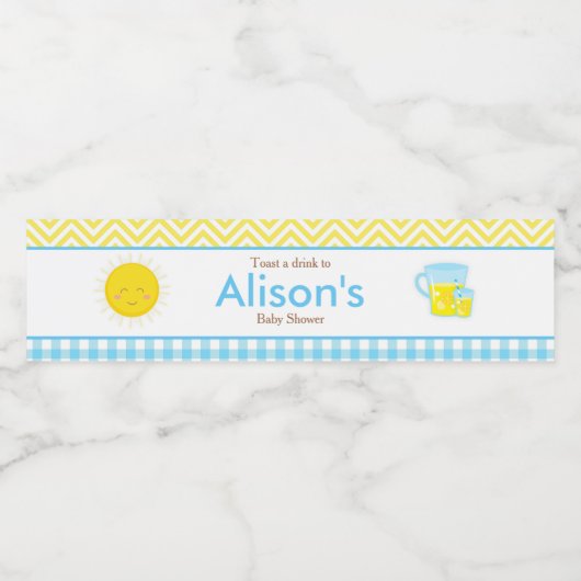 Zonneschijn en limonade blauw en geel waterfles etiket (Enkel label)