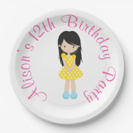 Zonneschijn en limonade zwart haar meisje papieren bordje