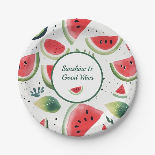 Zonneschijn en watermeloen papieren bordje (Voorkant)
