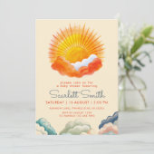 Zonneschijn en wolken Geel Grijs Retro Baby Shower Kaart (Staand voorkant)