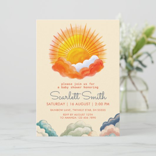 Zonneschijn en wolken Geel Grijs Retro Baby Shower Kaart (Staand voorkant)