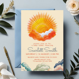 Zonneschijn en wolken Geel Grijs Retro Baby Shower Kaart