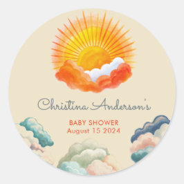 Zonneschijn en Wolken Geel Grijs Retro Baby shower Ronde Sticker