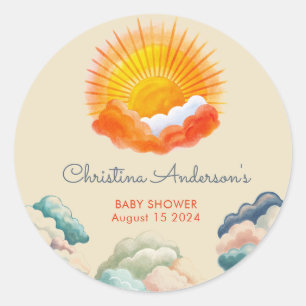 Zonneschijn en Wolken Geel Grijs Retro Baby shower Ronde Sticker