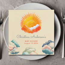 Zonneschijn en Wolken Geel Grijs Retro Baby shower