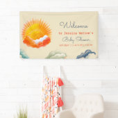 Zonneschijn en Wolken Geel Grijs Retro Baby shower Spandoek (Insitu)