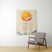 Zonneschijn en wolken Geel Grijs Retro babyfeestje Wandkleed (In situ)