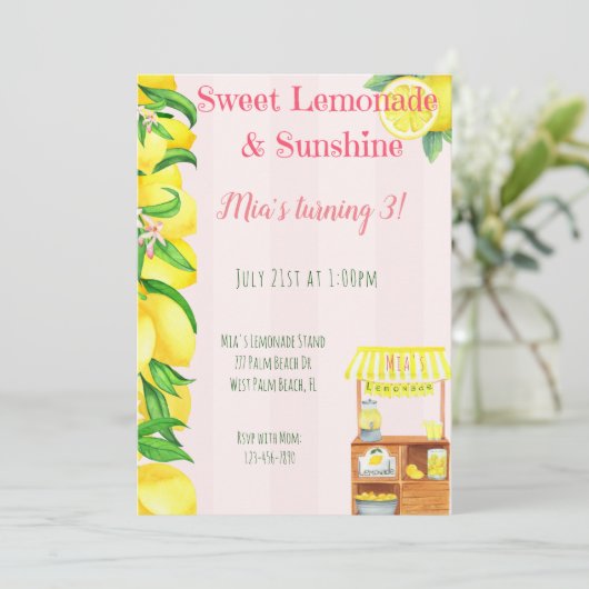 Zonneschijn en Zoete limonade Stand Meisjes Verjaa Kaart (Staand voorkant)