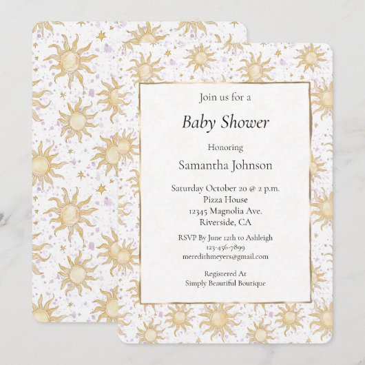 Zonneschijn en zon Baby shower Kaart (Voorkant / Achterkant)