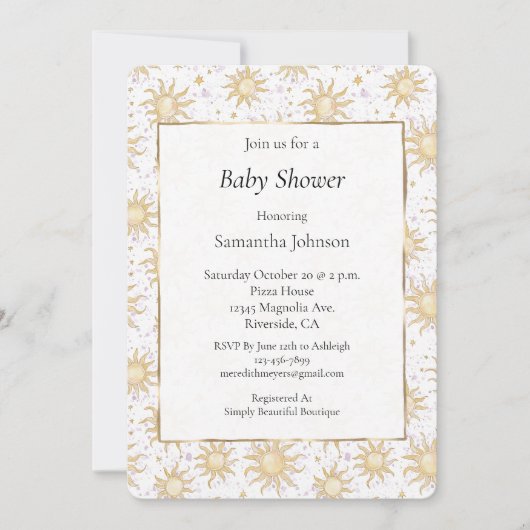 Zonneschijn en zon Baby shower Kaart (Voorkant)