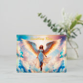 Zonneschijn engel vrouw hemel kleurrijk mooi folie feestdagen briefkaart (Staand Voorkant)