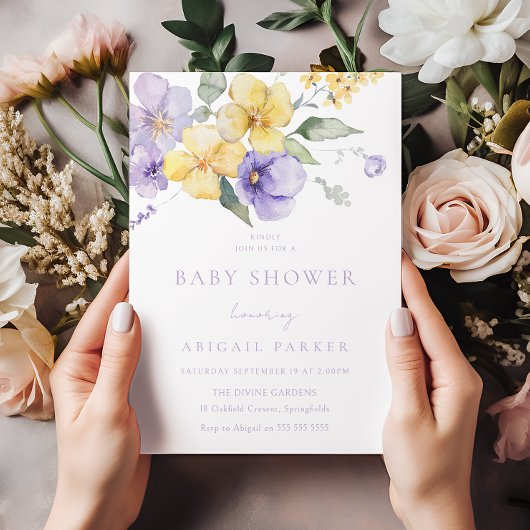 Zonneschijn Geel & Lavendel Paarse Baby shower Kaart