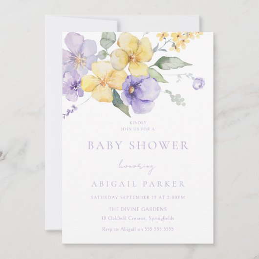 Zonneschijn Geel & Lavendel Paarse Baby shower Kaart (Voorkant)
