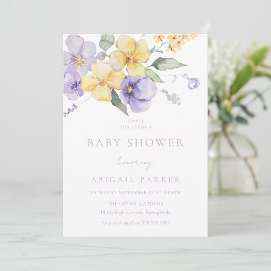 Zonneschijn Geel & Lavendel Paarse Baby shower Kaart (Staand voorkant)