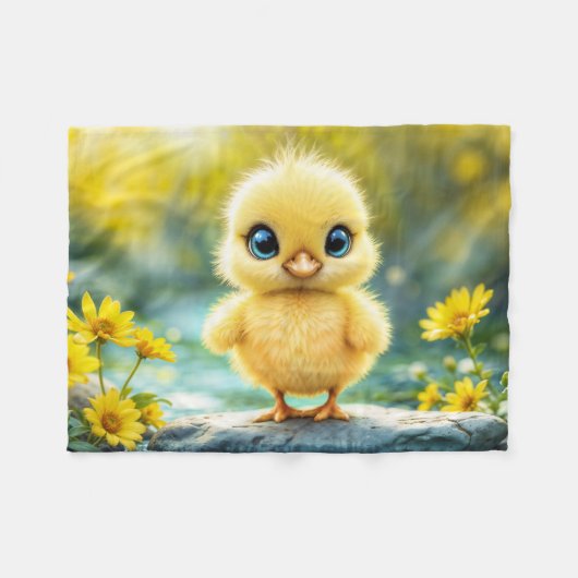 Zonneschijn geel pluizige kip blauw - eyed bird fleece deken (Voorkant (Horizontaal))