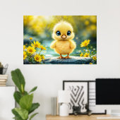 Zonneschijn geel pluizige kip blauw - eyed bird poster (Thuiskantoor)