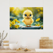 Zonneschijn geel pluizige kip blauw - eyed bird poster (Keuken)