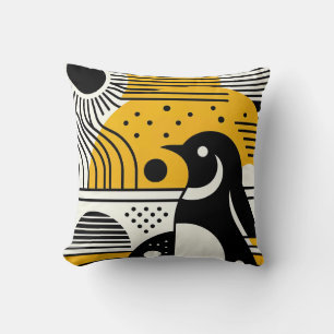 Zonneschijn Geel Zwart Bauhaus Pinguïn met Retro Kussen