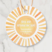 Zonneschijn genderneutraal 1e verjaardagsfeest bedankjes labels (Voorkant)