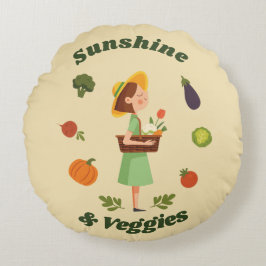 Zonneschijn & Groenten Custom Farmers Market Rond Kussen