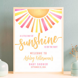 Zonneschijn Helder Roze Baby shower Welkomstbord Poster