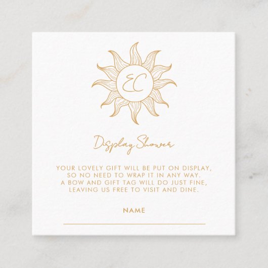 Zonneschijn hier komt de Son Display Shower Vierkante Visitekaartje (Voorkant)