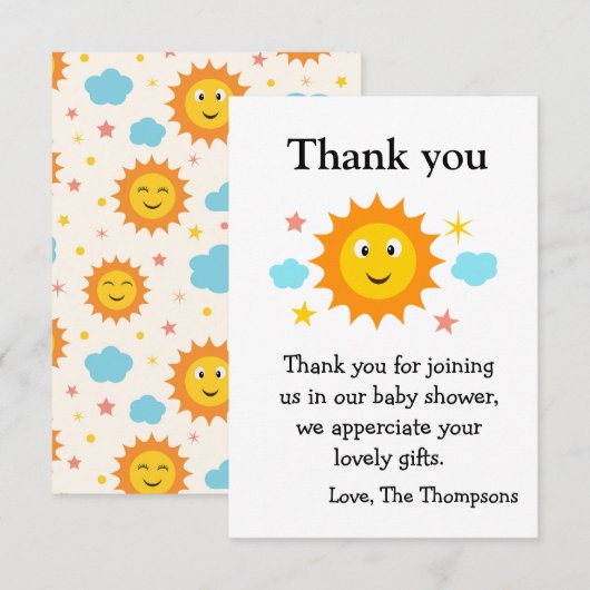 Zonneschijn hier komt het zon Baby shower Bedankkaart (Voorkant / Achterkant)