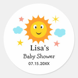 Zonneschijn hier komt het zon Baby shower Ronde Sticker