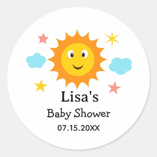 Zonneschijn hier komt het zon Baby shower Ronde Sticker (Voorkant)