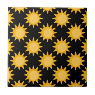 Zonneschijn Illustratie Op Zwart Patroonontwerp Tegeltje