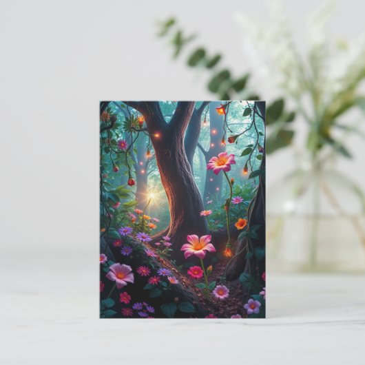 Zonneschijn in een grillig sprookjesbos briefkaart (Staand voorkant)