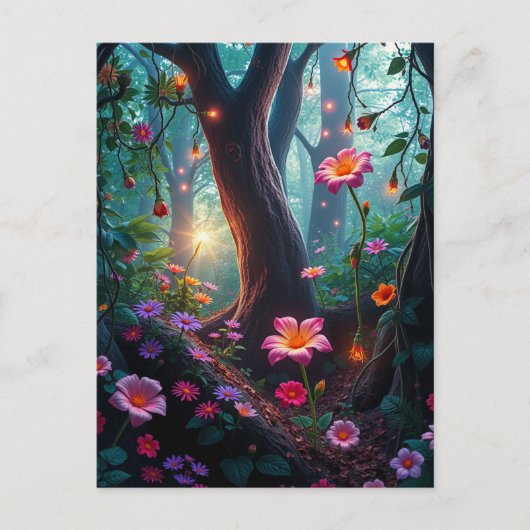 Zonneschijn in een grillig sprookjesbos briefkaart (Voorkant)