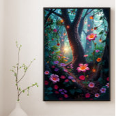 Zonneschijn in een grillig sprookjesbos poster