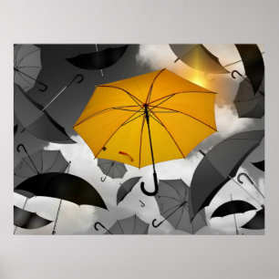 Zonneschijn is op komst, paraplu lawine, poster