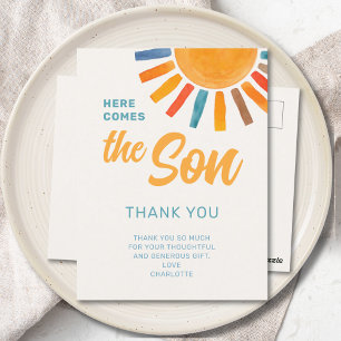 Zonneschijn Jongens Baby Shower Bedankt  Briefkaart